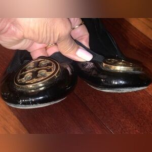 Tory Burch Black Flats with Gold Accents